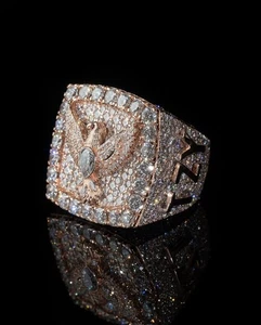 Iced Out Eagle Ring – 925 Silver Gold Plated CZ Hip Hop Bling Jewelry for Men - Picture 1 of 6