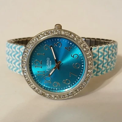 Figaro Couture Women's Blue Rhinestone Bezel Quartz Bracelet Watch 8711 Foto 1 de 4