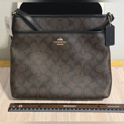 NEW Coach Signature Zip File Crossbody Brown Black with Gold Hardware F29210 - Image 1 of 4