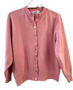 VTG Alicia Cardigan Sweater Pink Sz L Acrylic Preppy Sock Hop Light Academia USA - Picture 1 of 6