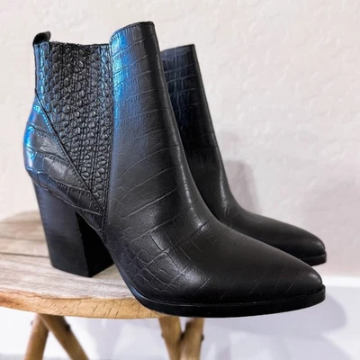 Botas Marc Fisher Alva Croc Cuero Repujado Tacones Bloque Negras Dinero Antiguo 7.5 NUEVAS Foto 1 de 4