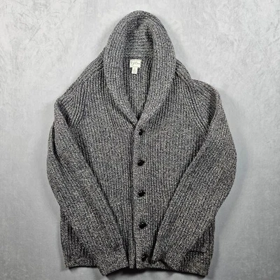 J. Crew Rugged Merino Wool-Blend Cardigan Sweater Mens Large Marled Navy Pockets - Image 1 of 4