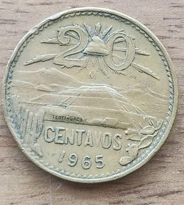 Moneda de 20 centavos de México 1965 Foto 1 de 2