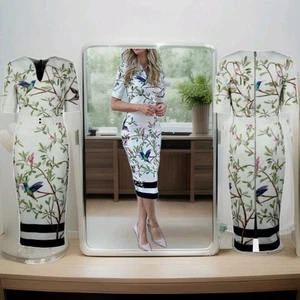 TED BAKER Highgrove Hummingbird Floral Midi Dress Size 3 ~ Uk 12 Wedding Guest - Picture 1 of 16