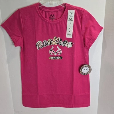 Realtree Size Large Pink Tee Shirt Camouflage Camo  Logo Women's Crew Neck New - Image 1 of 4