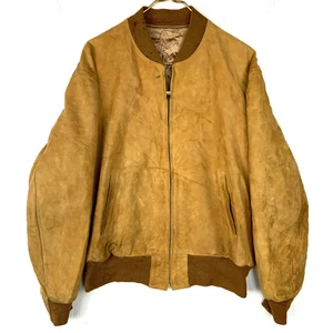 Vintage Eddie Bauer 1980s Suede Leather Jacket Size 42 Brown Full Zip Bomber - Picture 1 of 12