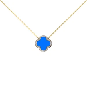 Gold-plated Silver Jewelco London Clover Agate CZ Lucky Charm Necklace 16-18" - Picture 1 of 4