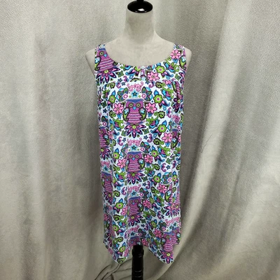 Nick and Nora Pajama Gown Womens Small Owl Print Nightgown Nightie Tunic Top PJ - Image 1 of 4