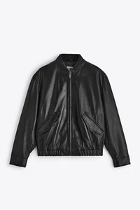 New Zara Lambskin Leather Bomber Jacket 5833/400 Black M coat jeans biker shirt - Picture 1 of 9