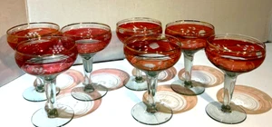 Vtg. Cranberry With Clear Stem Glasses Set Of 7 - Picture 1 of 13