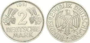 2 DM Kursmünze 1951 F Ähren und Trauben ss-vz 45719 - Bild 1 von 1