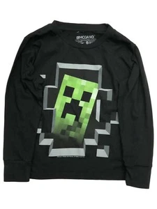 Minecraft Boys Black Long Sleeve Creeper T-Shirt Mine Craft Gamer Tee XS 4/5 - Picture 1 of 1