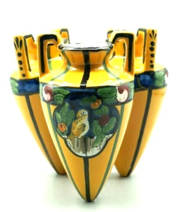 Vintage HandPainted Henri Delcourt Art Deco Conjoined Three Part Vase - Picture 1 of 9