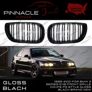 1998-2001 For BMW 3 Series E46 Front Grille Coupe PG Style Gloss Black Brand New - Picture 1 of 2