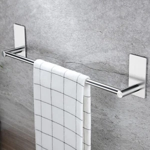 16" Self-Adhesive Bathroom Towel Bar Wall Shelf Rack Hanging Towel Stick On Bar - Picture 1 of 6