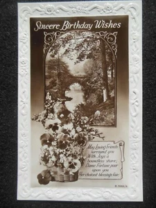 Tarjeta de cumpleaños vintage (c1920-30s) fotografía real en tonos sepia - sin usar, en muy buen estado #13 - Imagen 1 de 2