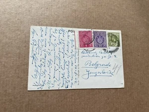 Ceylon 1934 PPC to Yugoslavia +Mixed Frank dual-Nation Stamps +Tamil Lady Card - Picture 1 of 2