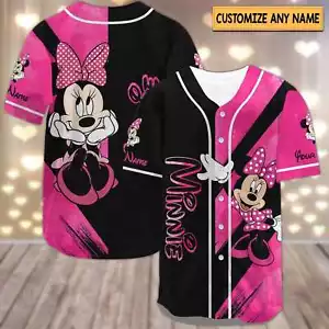 Personalized Cute Minnie Mouse Black & Pink Baseball Jersey Shirt - Picture 1 of 3