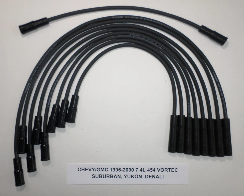 CABLES BUJÍA CHEVY/GMC 1996-2000 7,4 L 454 SUBURBAN, YUKON, DENALI NEGRO 8 mm EE. UU. Foto 1 de 1