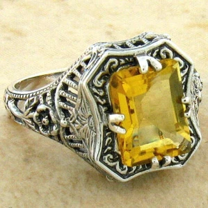 GENUINE 2 Ct CITRINE 925 STERLING SILVER DECO ANTIQUE STYLE FILIGREE RING #398 - Picture 1 of 3
