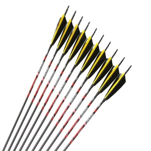 12pcs 32" Carbon Arrows 250-600spine ID6.2mm 5" Turkey Feather Traditional Bow - Picture 1 of 5