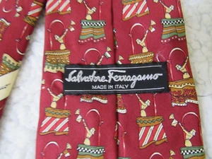 SALVATORE FERRAGAMO Men’s Red Designer Circus Trumpet 100% Silk Novelty Tie - Picture 1 of 6