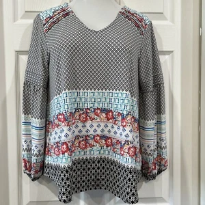 Style & Co Damen M Mixed Print Boho Tunika Top Bluse Tunika Stretch Strick - Bild 1 von 9