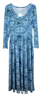 LuLaRoe Ryane Long Sleeve Empire Waist Dress Blue Paisley NWT - Image 1 of 4