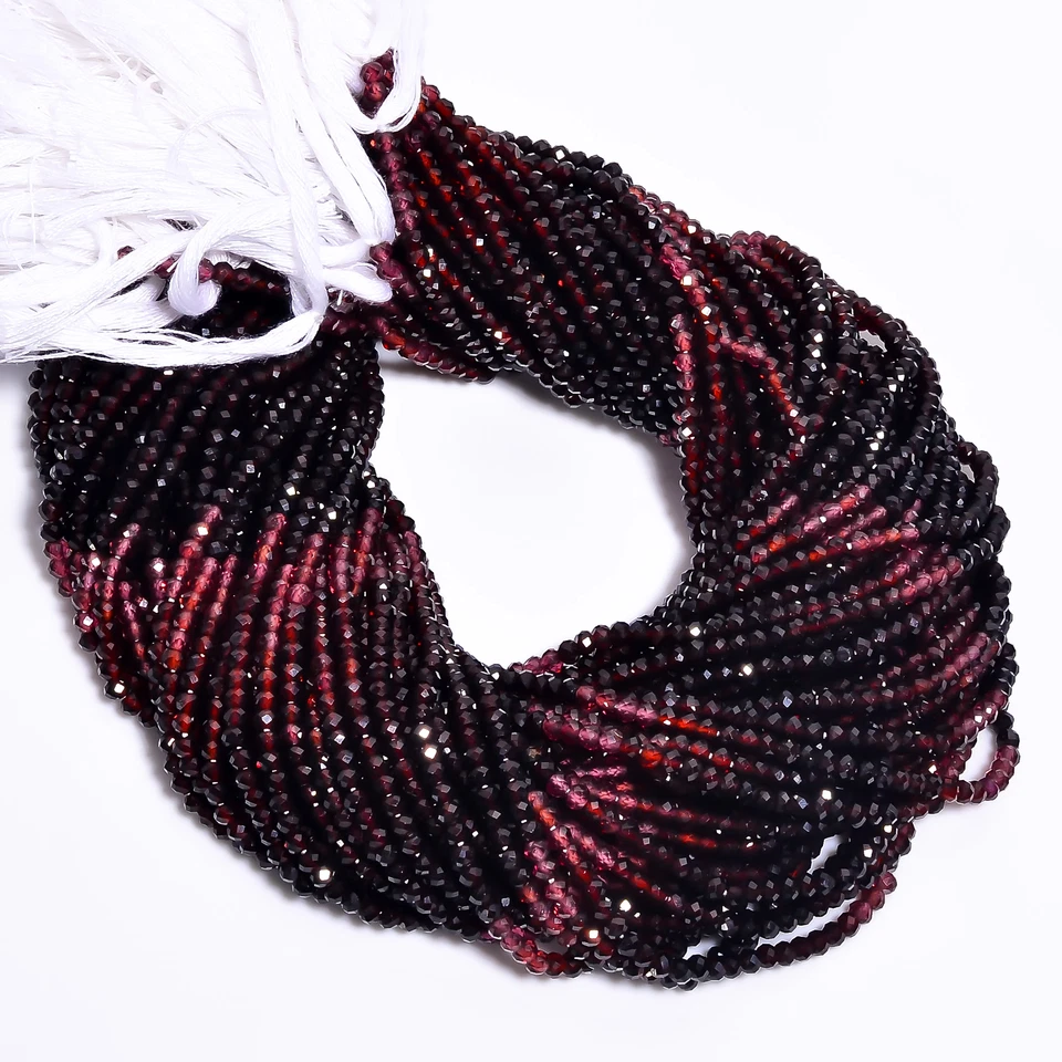 Cuentas facetadas redondas de piedras preciosas granate almandina natural 3x3 mm hilo 12,5" GB-561 Foto 1 de 2