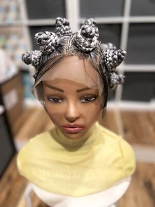 Braided wig: handmade knotless bantu wig. Made on a full lace wig. Gray. - Picture 1 of 7