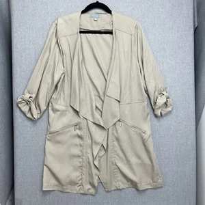 Suzanne Grae Jacket Womens Medium M Beige Collared Open Front Roll Sleeve 3426 - Picture 1 of 9