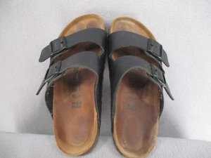 Birkenstock Sandals Womens 39 Black Brown Arizona Leather Strap Casual Beach 8 - Picture 1 of 15