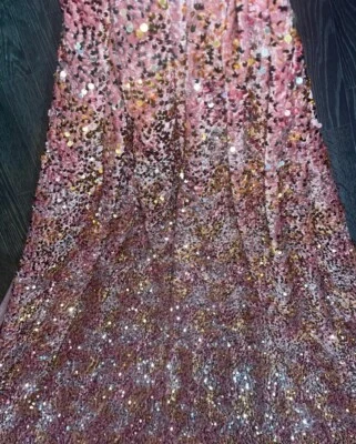 1 M Silber Gold Rosa Pailletten Samt Kleid Stoffkleidung 58 Zoll - Bild 1 von 2
