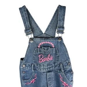 Barbie VTG 1997 Denim Jean Overall Sz 6 Girls Bib Embroidered Pink Bling *READ* - Picture 1 of 19