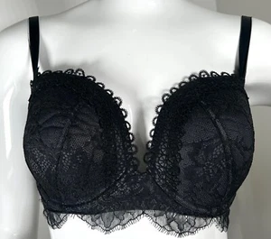 VICTORIA'S SECRET BLACK LACE VERY SEXY PUSH UP PADDED BRA UNDERWIRE USA 34DD - Picture 1 of 3