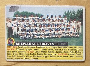 1956 Topps Baseball Milwaukee Braves Team Card Rare Variant-Dated 1955 Low Grade