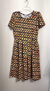LulaRoe Dress Womens L Blue Floral Short Sleeve Fit &Flare Pockets Zipper Pleats - Picture 1 of 18