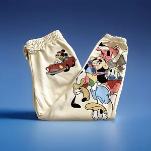 NEW Disney Mickey & Friends Jr. Women's Embroidered Ivory Jogger Sweatpants XS - Picture 1 of 13