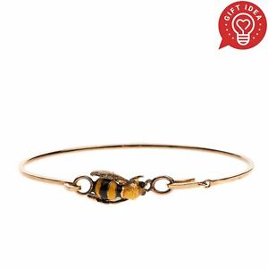 DELFINA DELETTREZ Gold Plated Thin Cuff Bracelet Bee Detail Hook Closure