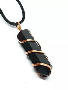 Black Tourmaline Necklace Pendant Copper Wire Wrapped EMF Gemstone Protection - Picture 1 of 24