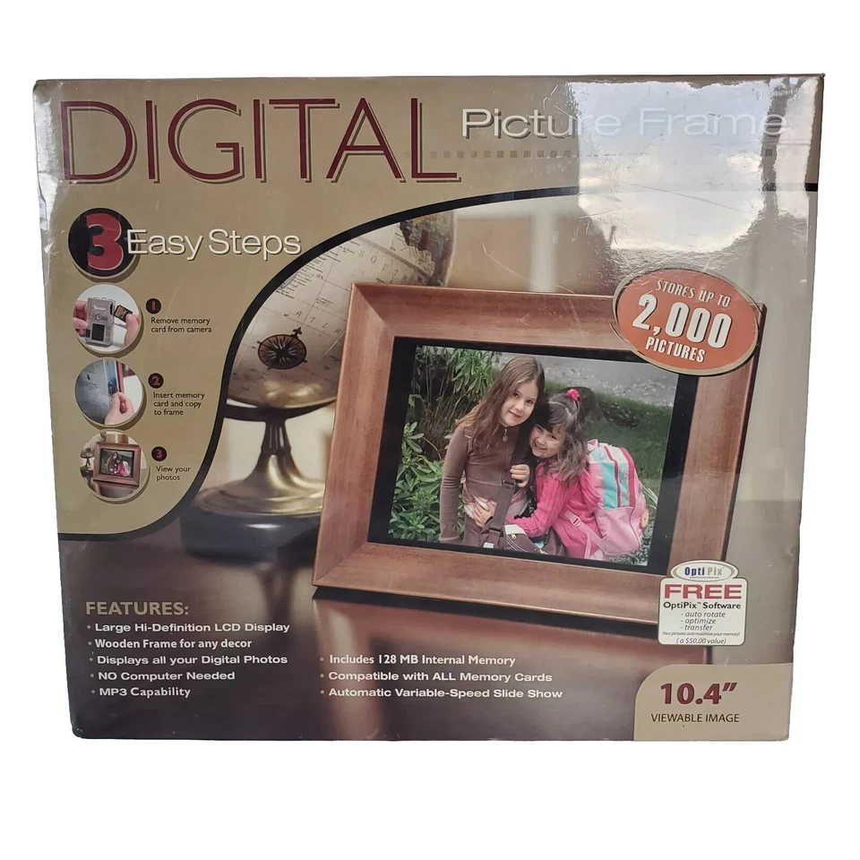 Digital picture frame 10” Inch 10.4” NEW IN BOX WOODEN FRAME BY SMARTPARTS - Image 1 of 4