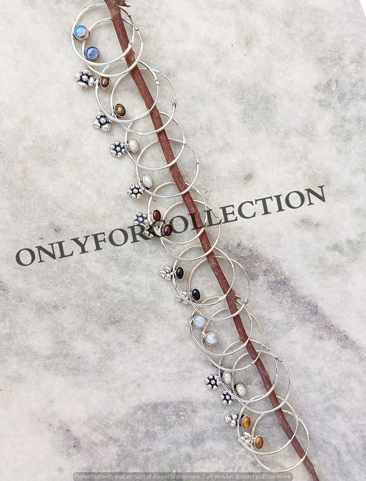 Pendientes Bali de mujer enchapados en plata de ley 925 con piedras preciosas de calcedonia y mezcla de 250 piezas Foto 1 de 4