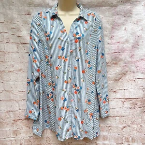 Camisa túnica J. Jill floral a rayas con botones delanteros de rayón talla grande L cuello - Imagen 1 de 5