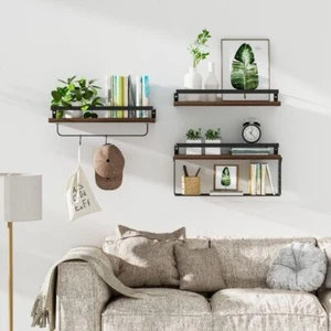 Punching Installation Wood Wall Shelving Storage Rack Living Room - Bild 1 von 7