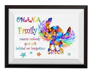 Uhomate Lilo and Stitch Ohana Means Family Art Print Nursery Wall Decor C002 - Picture 1 of 2