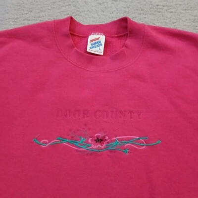 Sudadera Vintage Door County Mujer Grande Rosa Cuello Redondo Pullover Años 80 90 EE. UU. Foto 1 de 4