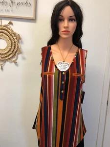 Fifty Street multicolor strip Sleeveless Blouse Medium polyester summer fashion - Picture 1 of 4