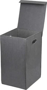 Cesta de lavandería delgada plegable, tapa y asas, tela gris 34L plegable - Imagen 1 de 5