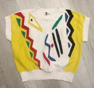 Seltener Vintage 80er ~ Pierre Charbonnier ~ Funky Retro Strick Pullover Medium Primärfarben - Bild 1 von 10