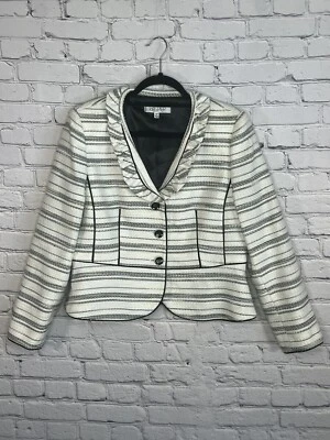 Kasper 14P Mujer Chaqueta Rayas Beige Con Forro Negro y Botones Foto 1 de 4